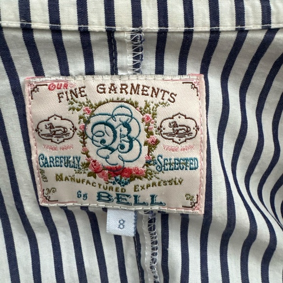 Fine Garments by Bell Size 8 White/Blue Striped Sleeve Shift Dress - Picture 3 of 3